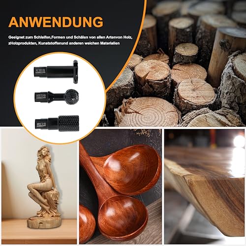 M14 Thread Wood Carving Cutter Set 3 Pieces for Angle Grinder 115mm/125mm Black
