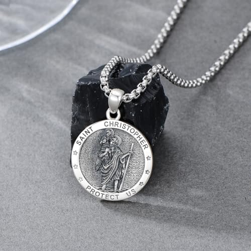 Patron Saint Necklace 925 Sterling Silver Jesus St Joseph Michael Amulet Pendant Religious Jewelry Gift for Men Saint Christopher