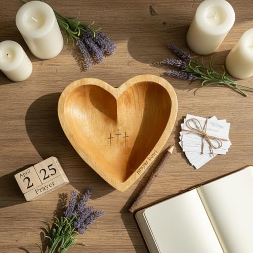 Prayer Bowl - Heart Wood with 24 Blessing Cards and Storage Bag