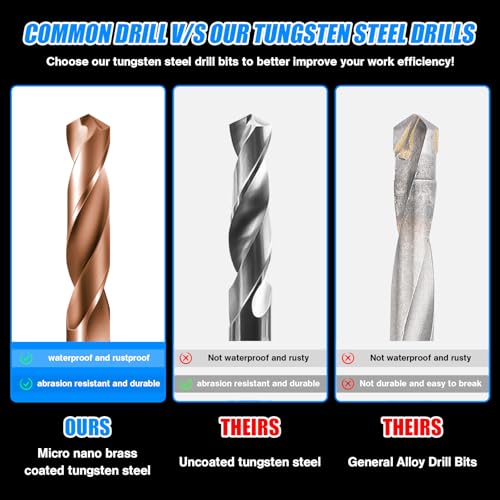 HOYUSK 3/16-inch solid carbide jobber drill bits with TISIN coating, 2-piece set for metal drilling