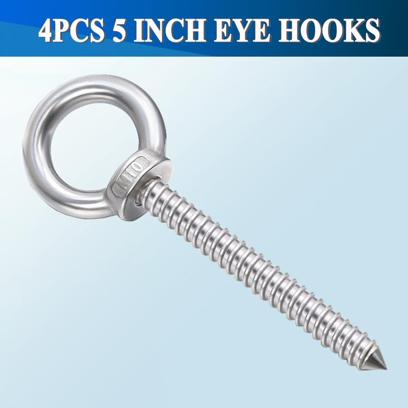 [Australia - AusPower] - OHIYO 5 Inch Heavy Duty Eye Hooks M10 Self Tapping Eyelet Screw Load Capacity 700LBS Heavy Duty Screw in Eye Hooks for Hammock Stand, Swing Chair, Yoga, Heavy Indoor & Outdoor Uses (4Pack- M10) 