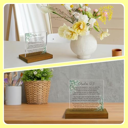 Psalm 23 Sign, Bible Verse Sign, Christian Home Decor Sign, Scripture Plaque, Faith Plaque, Acrylic Desk Decor Sign with Wood Stand - FSA071 Psalm 23