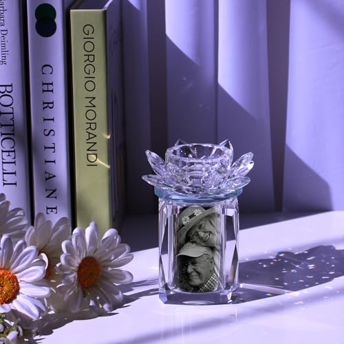 Mini Urns Crystal Ashes Cremation Keepsake Photo Urn With Candle Holder Crystal Lotus Candle Cremation Funeral Picture Ashes Holder Urns for Human or Pet to Remember Your Loved One Lost
