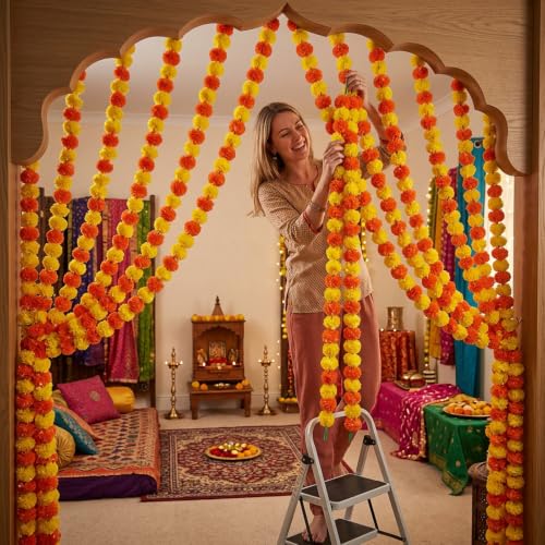 Marigold Garland, 3-Pack Indian Decorations, Diwali Decorations