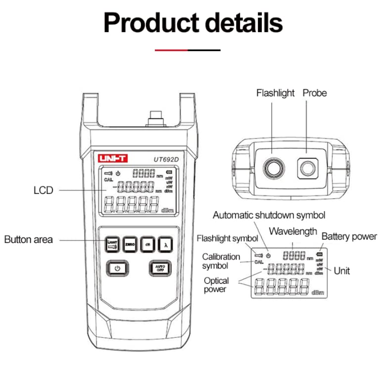 [Australia - AusPower] - UNI-T UT692D Fiber Optic Tool Optical Power Meter Visual Fault Locator -70-10dBm -50-26dBm 10mW FC/SC/ST Connector -70-+10 dBm 
