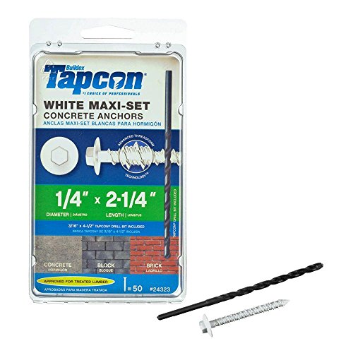 ITW 1/4 x 2-1/4 inch white concrete screw anchors, 50-pack sealed package