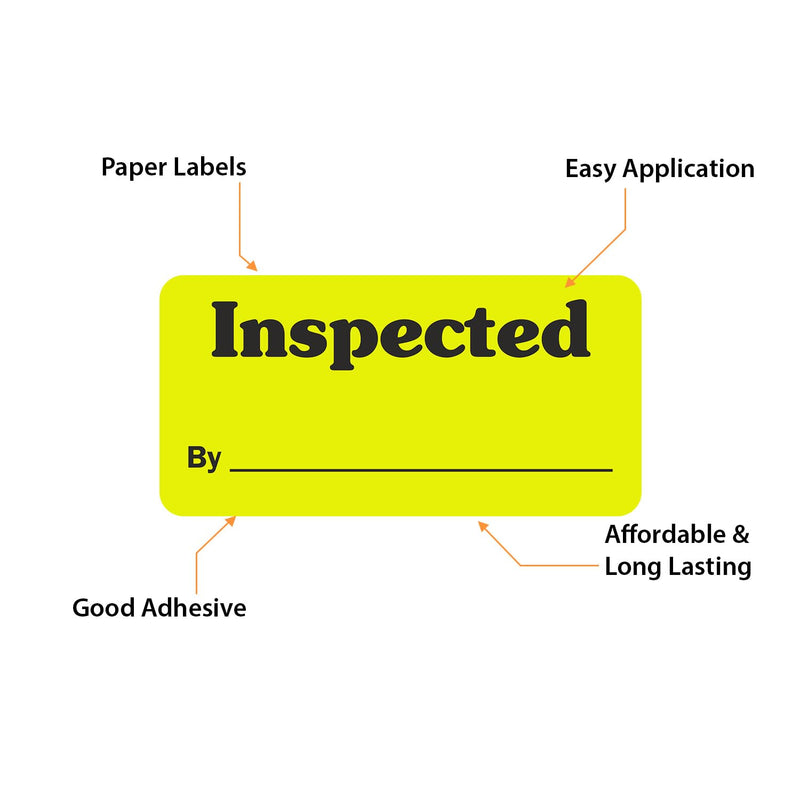 SmartSign Inspected by Write-On Labels in Dispenser Box - Pack of 1000, 2.5" x 1.25", Black on Fluorescent Yellow, Paper Stickers with Permanent Adhesive
