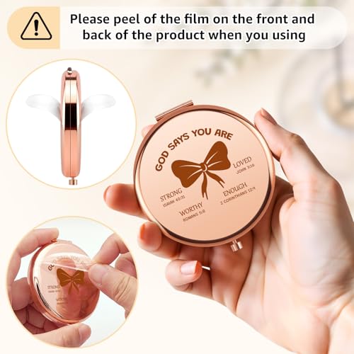 Religious Gifts for Women Compact Makeup Mirror Christian Gifts Inspirational Bible Verse Gift for Women Friend Motivational Gifts Baptism Gift for Girls Sister Daughter Rose Gold Makeup Mirror Religious Mirror