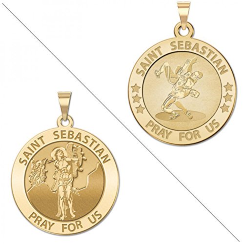 PicturesOnGold.com Wrestling - Saint Sebastian Doubledside Sports Religious Medal - 2/3 Inch Size of Dime, Silver