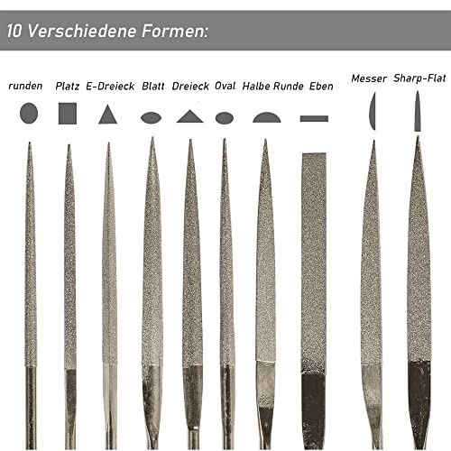 Mesee 10 Pieces Mini Diamond File, 2 x 100 mm Micro Diamond File Set, Metal Diamond Needle File Set, Titanium-Coated Diamond Needle File Set for Metal Glass Ceramic Jewelery Carving Model Making Metal DIY