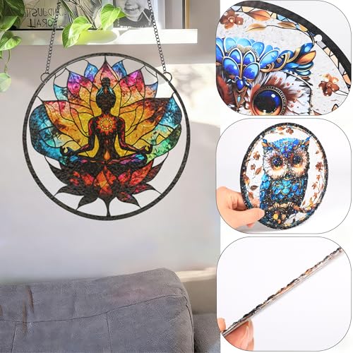 1PC Acrylic Meditative Lotus Window Hanger (3.93in) - Vibrant Spiritual Pattern Decor, Indoor/Outdoor Use, Gift for Yoga Fans & Wellness Enthusiasts/1010-ZSW-31