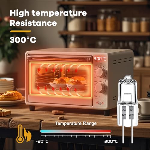 Morotty G4 Halogen Light Bulb 20W 12V 2700K Warm White Pack of 12 | 240 lm halogen lamp, up to 300 °C, dimmable, for cooker hoods, ovens, microwaves 20 Watt