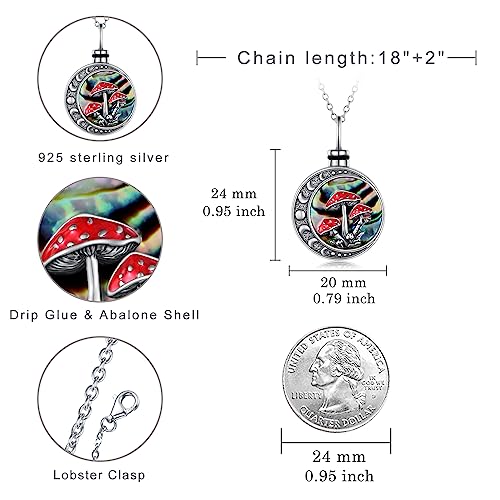 Moon Mushroom Urn Locket Necklace for Ashes Cremation Jewelry,Sterling Silver Magical Red Mushroom Pendant Moon Phase Ashes Keepsake Urns Necklaces with w/Funnel Filler for Women
