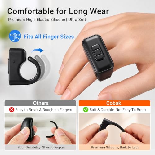 CoBak Page Turner Ring for iPhone, Kindle, Remote Page Turner for iPad & Tablets, Kobo & E-Readers, Wireless Remote Shutter for Photos & Videos, with Storage Case