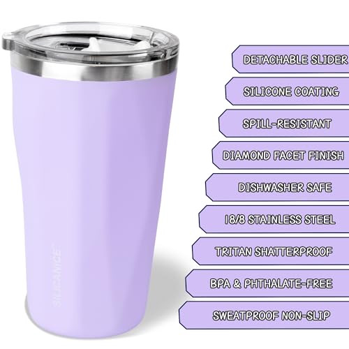 20oz Soft Touch Diamond Tumbler - Double Wall Vacuum Insulated Stainless Steel Coffee Cup | Leak-Resistant Detachable Lid, Cup Holder Friendly, BPA Free Dishwasher Safe, Thoughtful Gift for Women Brige Purple 20 Ounces