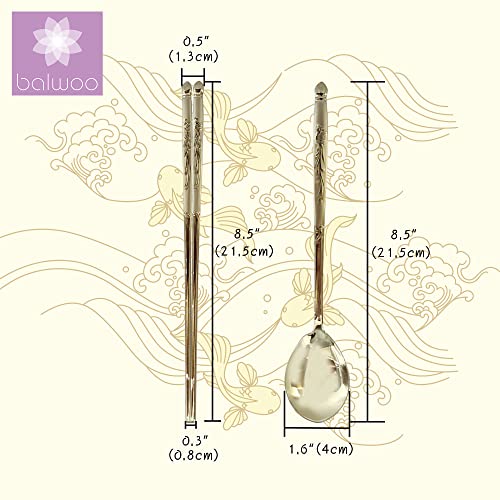 [Made in Korea] Korean Phoenix Design Sticky Rice Spoon Chopsticks Set Gold Titanium Plating 304 Stainless Steel Soup Spoon Ramen Noodle Chopsticks Flatware (2 Sets) 2 Sets