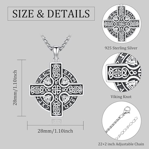 Norse ViKing Necklace 925 Sterling Sliver Viking Tree of Life/Mjolnir Thor's Hammer Pendant Necklace Nordic Amulet Viking Jewellery for Men Women Cross-2