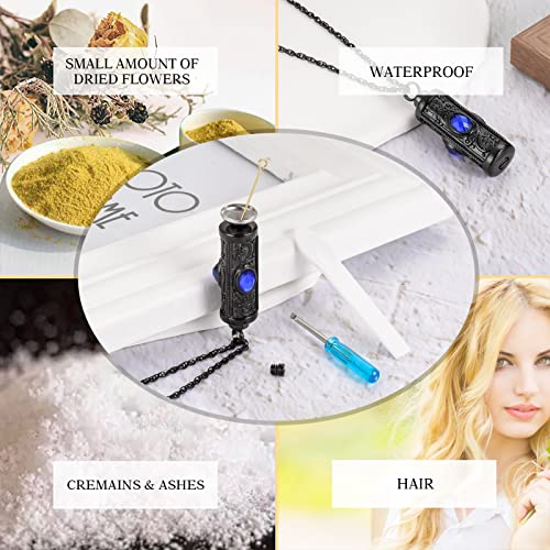 XIUDA Crystal Cremation Urn Necklace for Ashes Keepsake Stainless Steel Memorial Pendant with Flower Bule