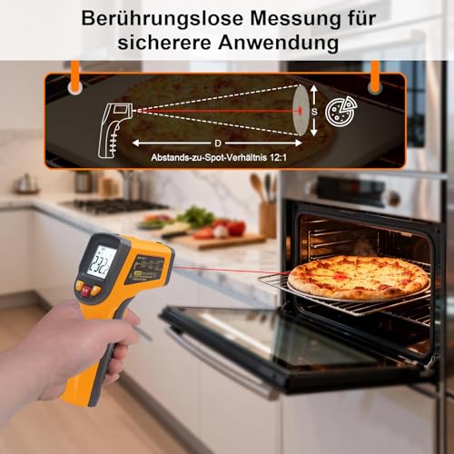 KETOTEK Infrared Thermometer Laser Digital IR Pyrometer Non-Contact Temperature Gun -50°C to 400°C Temperature Meter for Cooking Barbecue Freezer Industrial Food KT400Y