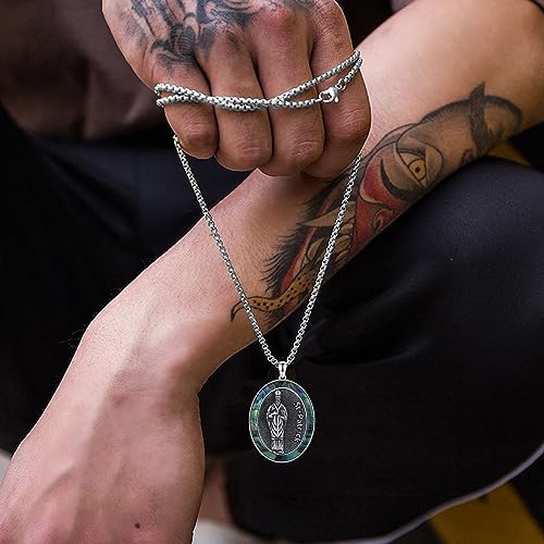 St Patrick Necklace for Men 925 Sterling Silver Saint Medals Patron Saint Patrick Religious Catholic Medal Protection Amulet Necklace Talisman Jewellery Gift Christmas for Men Women