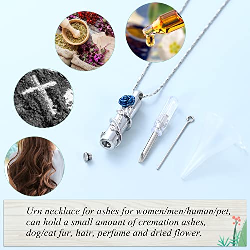 Imrsanl Cremation Jewelry Cylinder Urn Necklace for Ashes Silver-Blue