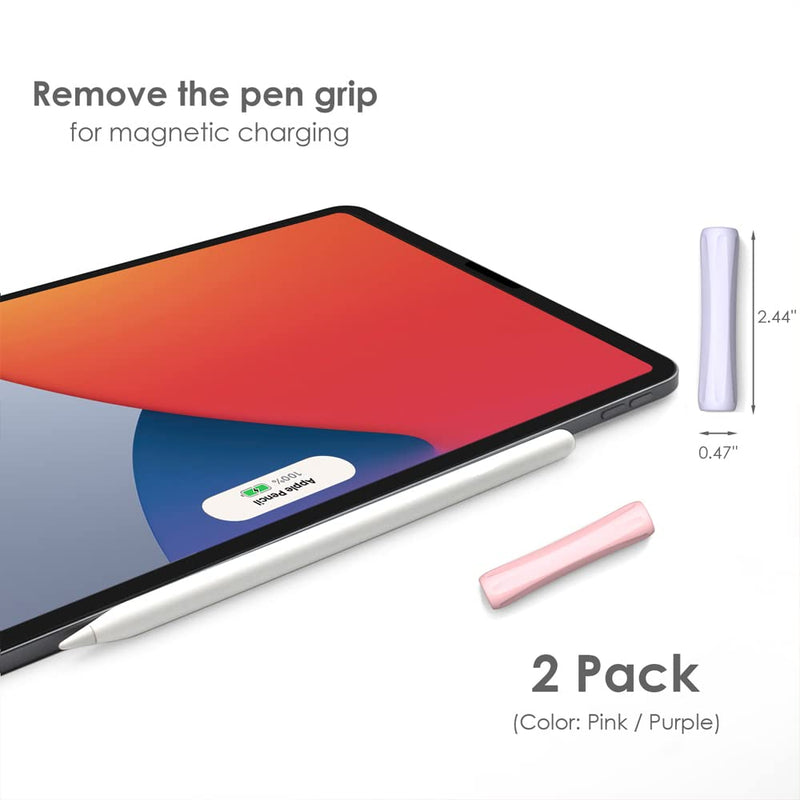 [Australia - AusPower] - ProElife 2-Pack Ergonomics Grip Holder Anti-Rolling Protective Sleeve Cover for Apple Pencil 2nd & 1st Gen 2022-2018 iPad Pro 12.9'' 11''/Air 10.9'' Stylus Accessory Kits (Pink/Purple) Pink/Purple 