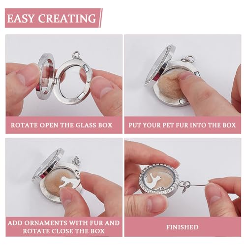 2PCS Pet Ashes Necklace Cats Hair Keepsake Fur Locket Necklaces Cat Dog Remembrance Jewelry with Paw Heart Rhinestone Pet Memorial Urn Necklace for Cats Women Men Loss Pet Sympathy Gift 2 Necklace