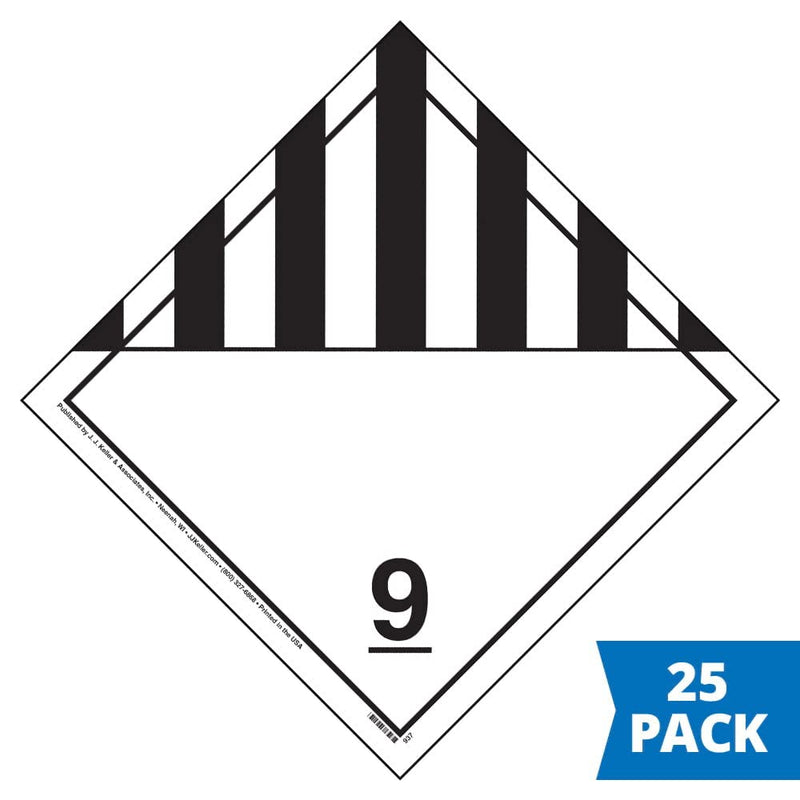 [Australia - AusPower] - Class 9 Miscellaneous Placard, Worded 25-pk. - 10.75"x10.75" Removable Self Adhesive Economy Vinyl for Short-Term Applications - J. J. Keller & Associates - Complies w/DOT Hazmat Placard Requirements 