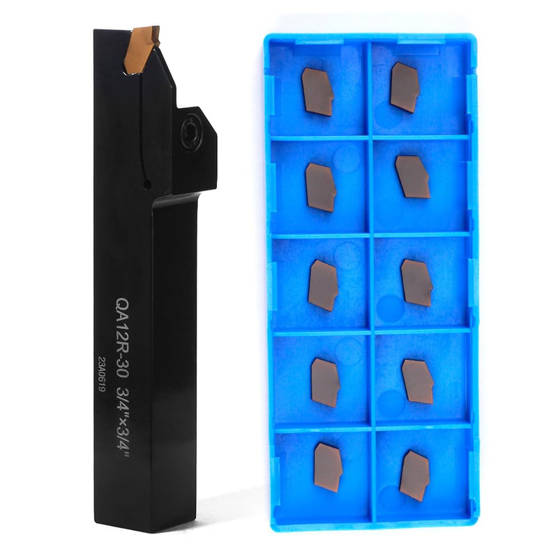 [Australia - AusPower] - 3/4"x3/4" Indexable Lathe Grooving Parting Holder QA12R-30 with 10 Pieces Carbide Inserts QC1403 Heavy Duty Right-Hand Lathe Cut Off Tool Carbide Inserts(QA12R-30 with 10 Pieces Inserts) 