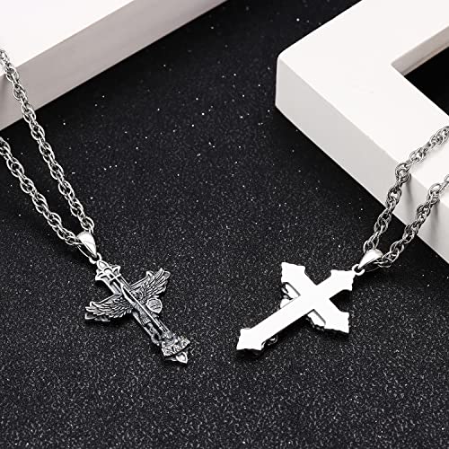 Aniu 925 Sterling Silver Saint Medal Necklace Religious Amulet Jewelry Gift St Michael Cross Necklace - A