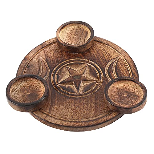 Enchanting Brown Wood Triple Moon Tea Light Candle Holder - 2.5cm x 17.2cm (1 Pc) - Exquisite Decoration, Quality Craftmanship - Ideal for Spiritual Home Decor