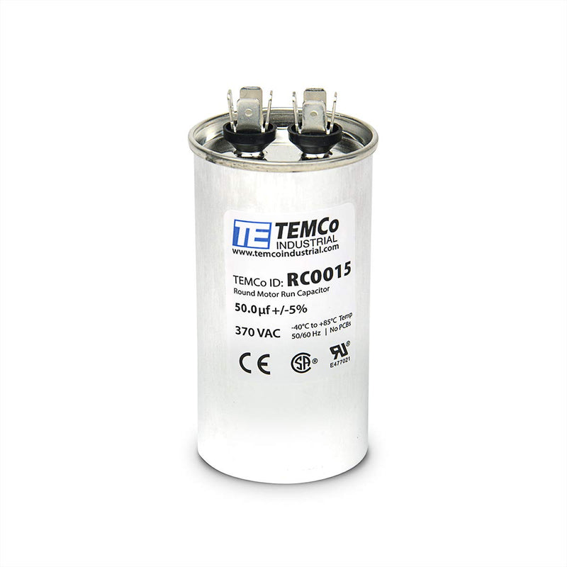 [Australia - AusPower] - TEMCo 50 uf/MFD 370 VAC Volts Round Run Capacitor 50/60 Hz AC Electric - Lot -1 (Optional uf/MFD, Voltage and Lot Quantities Available) 50 uf (1 Pack) 
