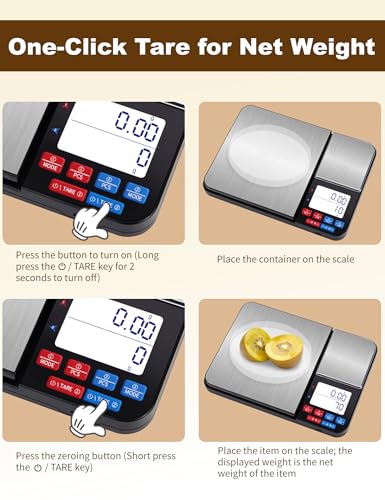 Dual Platform Digital Kitchen Scales, 10kg/1g & 500g/0.01g High Precision Food Scales for Baking, Cooking & Coffee, Stainless Steel Weighing Scales with Backlit LCD, Tare & PCS