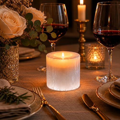 NKlaus Selenite Tealight Holder Round 8 x 8 cm