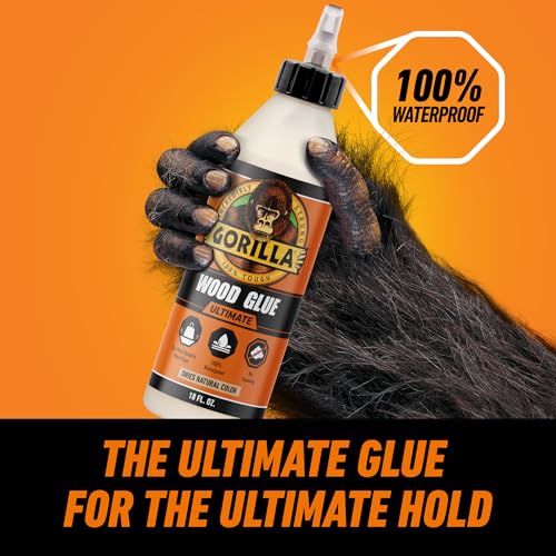 Gorilla Ultimate Waterproof Wood Glue, natural color, 18 oz bottle