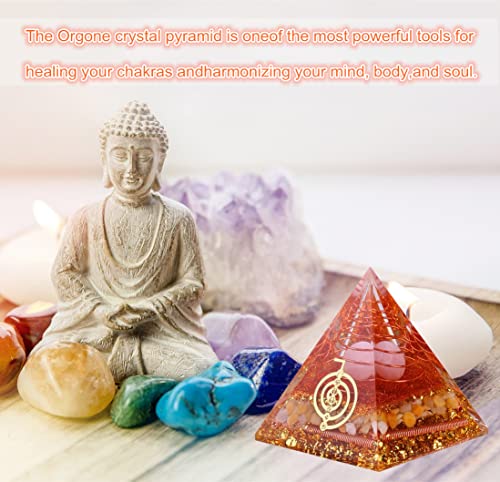 Orgone Pyramid for Positive Energy, Chakra, Wealth, Success - Chakra Orgonite Pyramid with Gemstones, Lucky Crystals, and Attract Lucky Home Decor Citrine Meditation