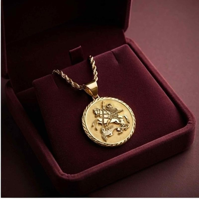 925 Sterling Silver Saint George Pendant Necklace, 22MM |LK_NLC_00351