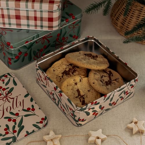 Steel Mill & Co. Square Cookie Tin Set of 3, Holly Jolly