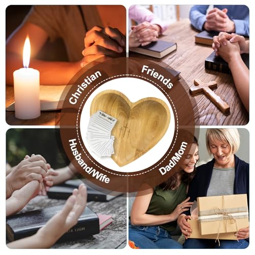 Prayer Bowl with 24 Cards, Heart Shaped Prayer Bowl Wooden yellow color