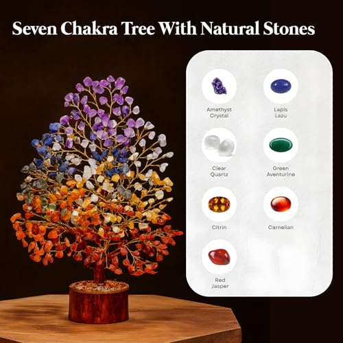 Mr.stonecreations 7 Chakra Crystal Tree of Life Natural Gemstone Vastu Tree for Home Decor, Meditation & Reiki Healing Handmade Spiritual Energy Gift (Pack of 1)