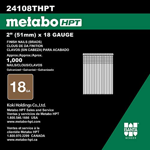 [Australia - AusPower] - Metabo HPT Brad Nails | 2 Inch x 18 Gauge | Electro Galvanized | Smooth | 1,000 Count | 24108THPT 2-Inch x 18 GA 