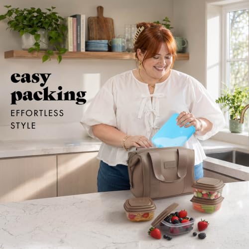 Fit & Fresh Remi Neoprene Lunch Bag for Women w/Ice Pack & Containers Taupe One Size