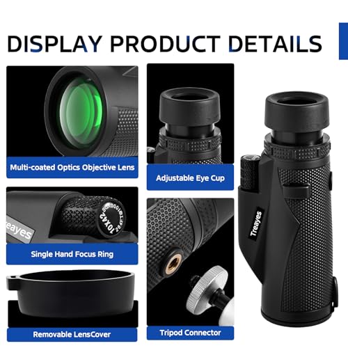 10x42 Monocular Telescope High Power HD, 330g Ultra-Lightweight & Portable, BAK4 Prism Metal Frame, with Phone Adapter Tripod for Bird Watching, Hunting, Travel, Concerts, Football Games