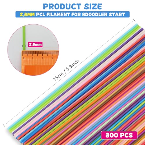 Pack of 300 3D Pen Filament for 3Doodlers Start Pen, 3D Printing Pens Refills 2.5 mm 30 Colours