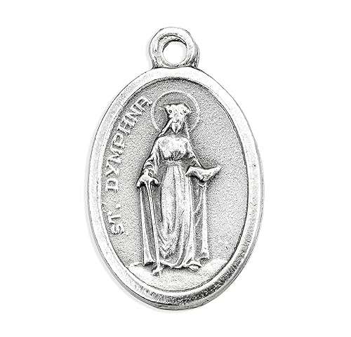 Saint Dymphna Pendant - with Laminated Saint Dymphna Prayer Card, Lord's Prayer Card - Saint Dymphna Jewelry Necklace - St Dymphna Pendant, Patron Of Nervous Disorders And Mental Disease - 2 Items Set