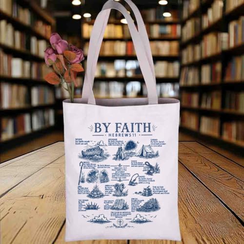 FEELMEM Hebrews 11 Faith Tote Bag Faith Gift Christian Bible Verse Hebrew Prayer Scripture Shoulder Bag Religious Gift (beige)