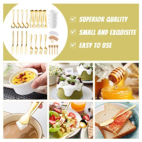 Charcuterie Boards Accessories 64Pcs Cheese Butter Spreader Knives Set Charcuterie Utensils Mini Serving Spoons and Forks Small Serving Tongs Sauce Cups Honey Dippers Toothpick Flags for Pastry Making Gold