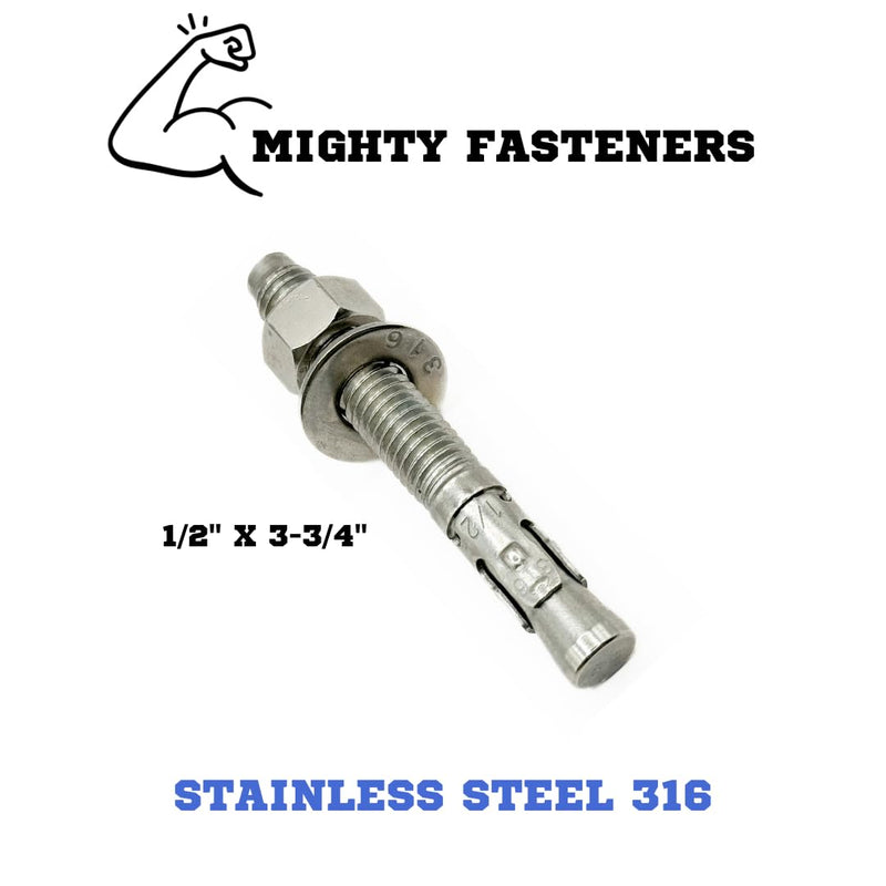 MIGHTY FASTENERS Premium 316 Stainless Steel Wedge Anchor, 1/2"-13 X 3-3/4" – Heavy Duty Corrosion Resistant Fastener for Concrete and Masonry Applications 5 Pack 1/2"-13 X 3-3/4"