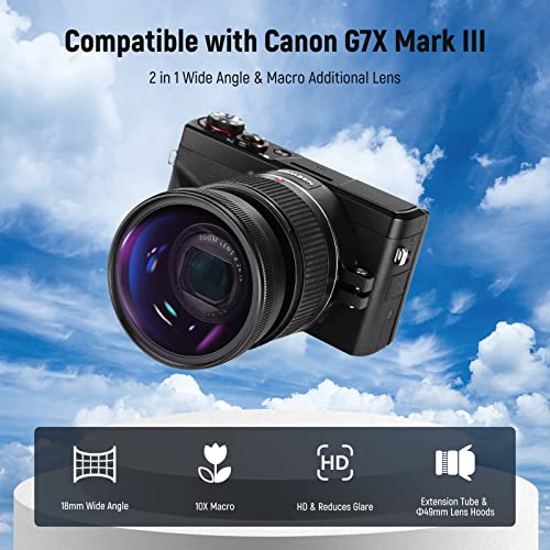 NEEWER Wide Angle Lens Compatible with Canon G7X Mark III Camera, 2 in 1 for G7X MARK III (Black)