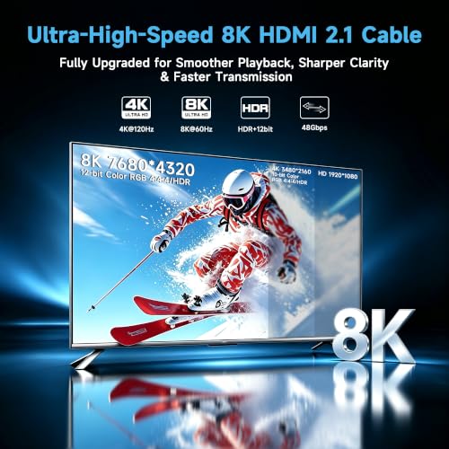 Uonecn HDMI 2.1 Cable for Camera, Ultra HD 48Gbps 8K Braided Coiled HDMI for Atomos Ninja V, Portkeys BM5, Short HDMI Cable for Sony A7iv, Z‑CAM F6, Z‑Cam E2 Pro Cameras, Red, Left Angle‑Straight Straight to Left Angle